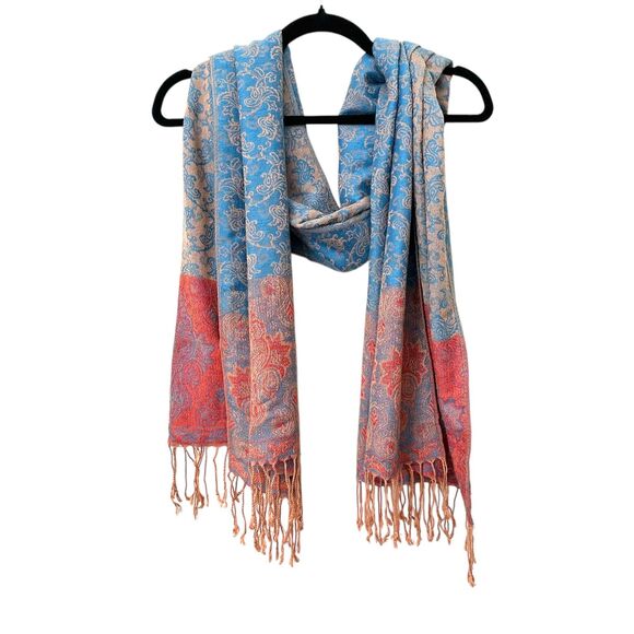 PASHMINA Silk Patterned Fringe Scarf ONE SIZE‎ - Picture 2 of 4
